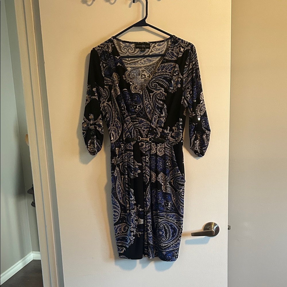 Elegant Black and Blue Paisley Dress